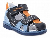 SO-096-1 Боттилини (Bottilini), сандалии детские закрытые ортопедические профилактические, кожа, нубук, синий, голубой, оранжевый 