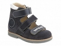 25007-02-10 Тапибу (Tapiboo), туфли детские ортопедические с высоким берцем, замша, кожа, скат, серый, черный 