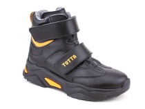3542-131,15 Тотто (Totto), ботинки детские утепленные ортопедические профилактические, кожа, байка, черный, оранжевый в Волгограде