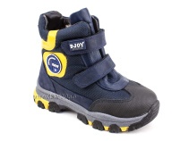 056-600-194-0049 (26-30) Джойшуз (Djoyshoes) ботинки детские зимние мембранные ортопедические профилактические, натуральный мех, мембрана, кожа, темно-синий, черный, желтый в Волгограде