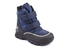 2633-11МК (26-30) Миниколор (Minicolor), ботинки зимние детские ортопедические профилактические, мембрана, кожа, натуральный мех, синий, черный, милитари 