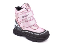 2633-06МК (31-36) Миниколор (Minicolor), ботинки зимние детские ортопедические профилактические, мембрана, кожа, натуральный мех, розовый, черный 